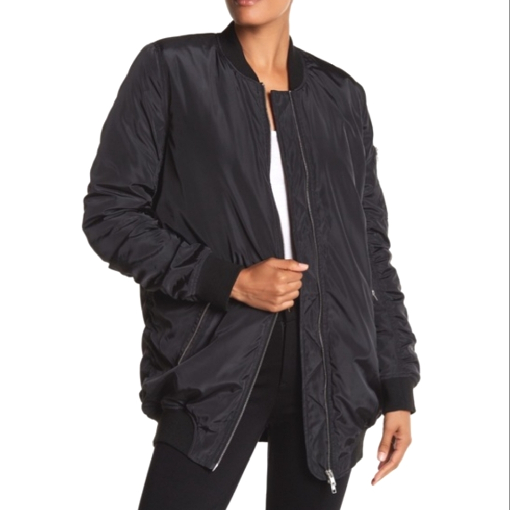 Walter Baker Talia Oversized Long Black Bomber Jacket Women's Small